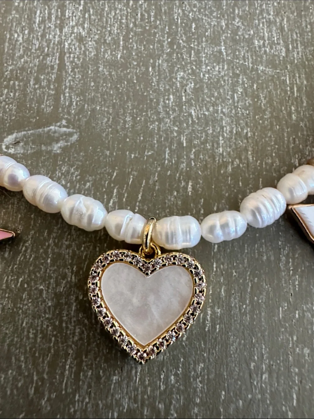 Pearl Bead Charm Necklace with Heart, Butterfly & Floral Charms